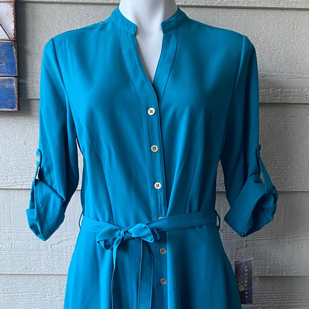 Sharagano Dark Teal Button-Up Dress